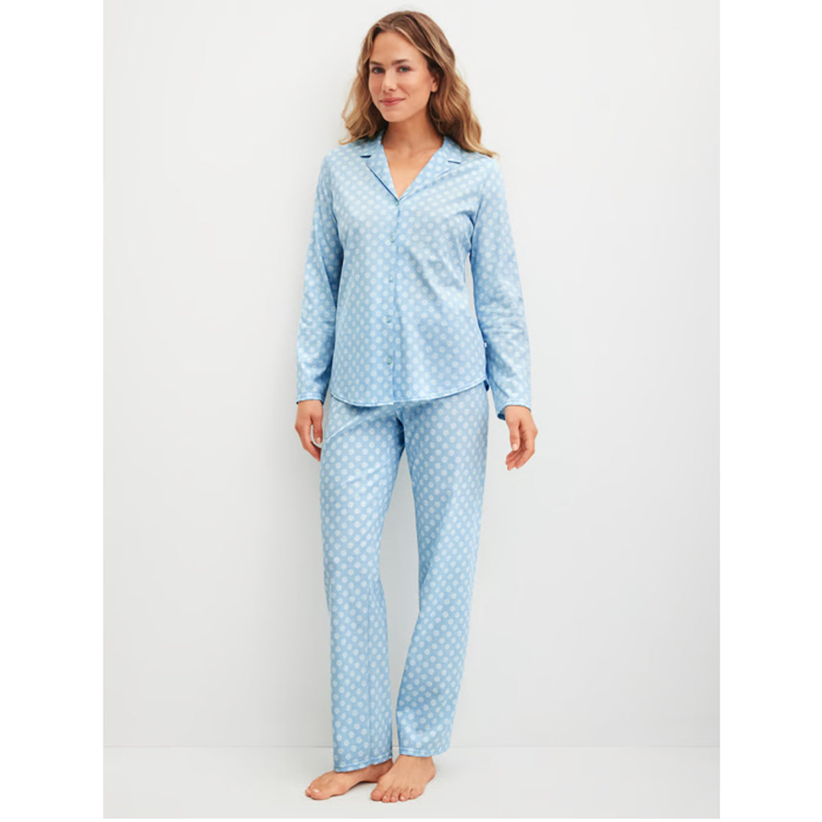 Calida Damen Pyjama Lovely Nights knöpfbar cascade blue 46954-545