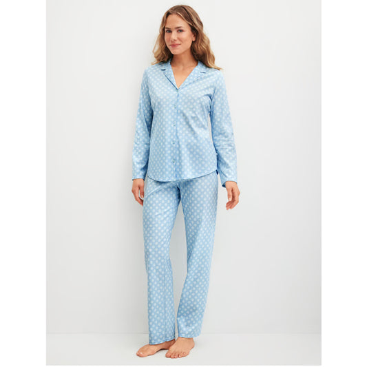 Calida Damen Pyjama Lovely Nights knöpfbar cascade blue 46954-545