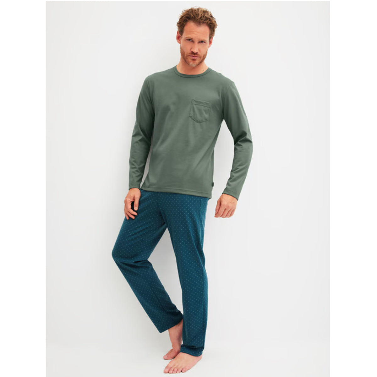 Calida Herren Pyjama lang Relax Imprint laurel green 47387