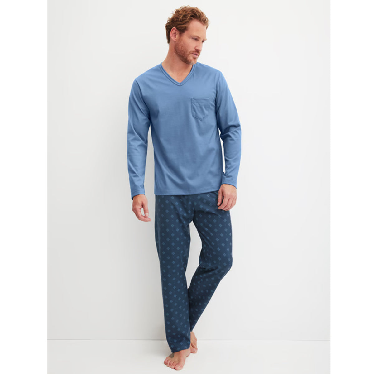 Calida Herren Pyjama lang Relax Imprint coronet blue 47487