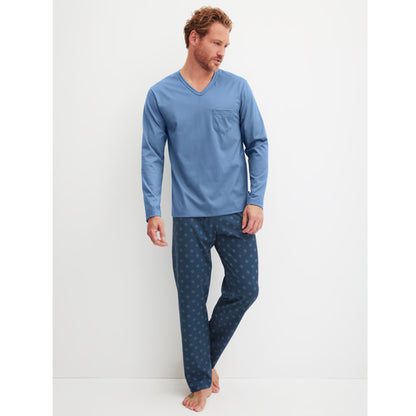 Calida Herren Pyjama lang Relax Imprint coronet blue 47487