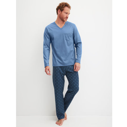 Calida Herren Pyjama lang Relax Imprint coronet blue 47487