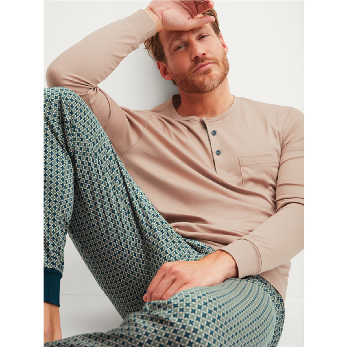Calida Herren Pyjama lang Bündchen Relax Choise warm sand 47581
