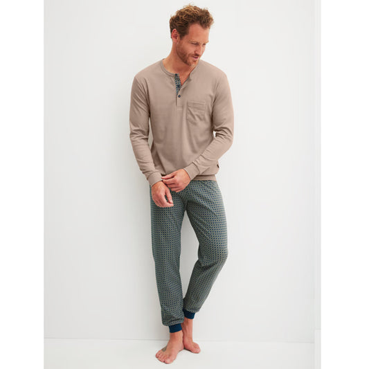Calida Herren Pyjama lang Bündchen Relax Choise warm sand 47581