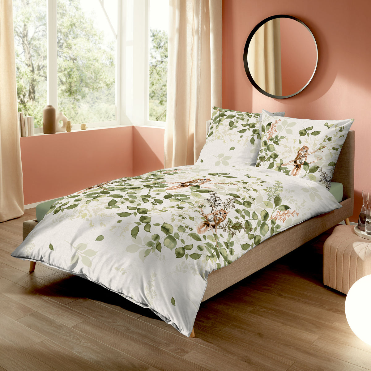 Bettwäsche Kaeppel Biber 479-533 Eichkätzchen oliv grün creme 135x200
