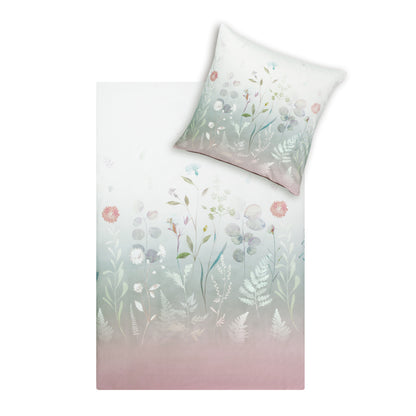 Estella Mako Satin Bettwäsche Flowery 4798-985 Blumen grün 135x200