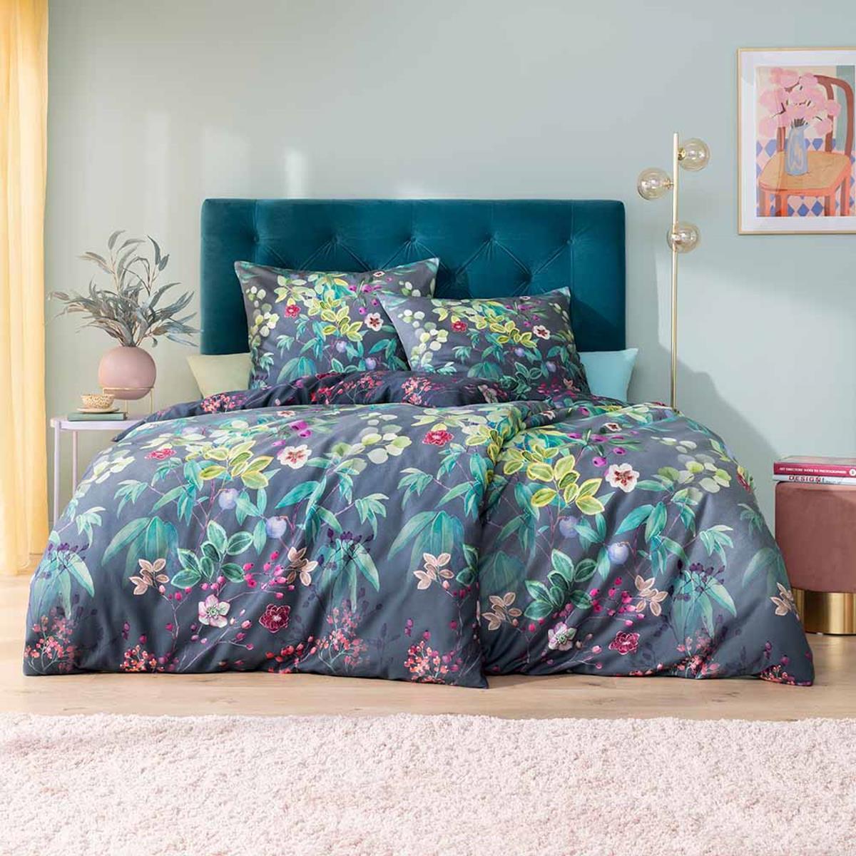 Estella Mako Satin Bettwäsche Bonny 4817-920 anthrazit-blau 135x200