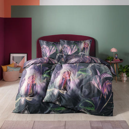 Estella Mako Satin Bettwäsche Kendra Blüten 4834-670 Aubergine 135x200