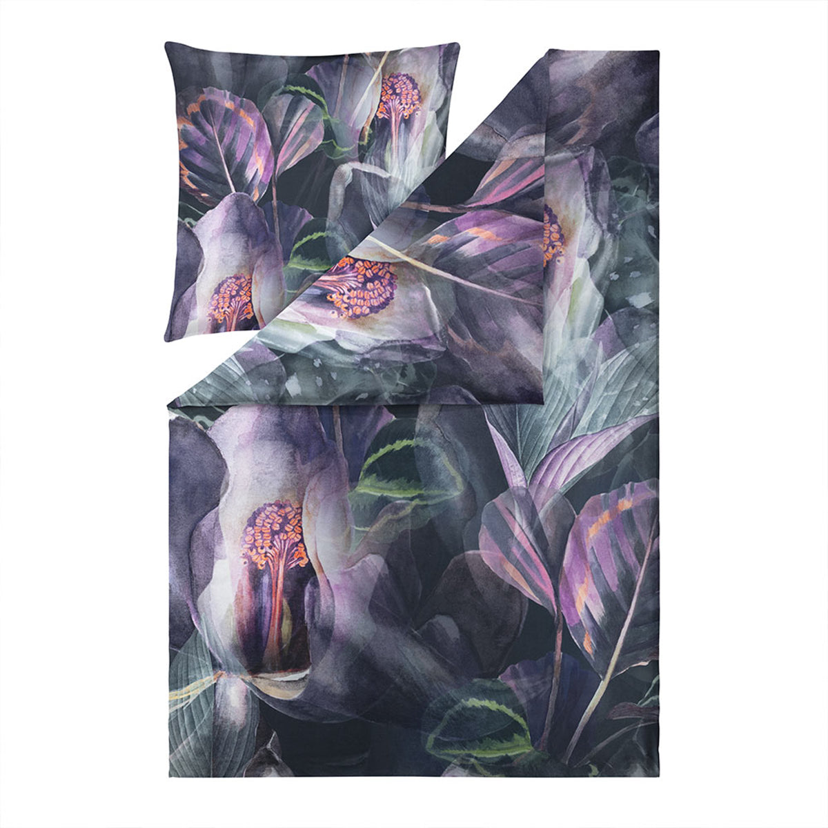 Estella Mako Satin Bettwäsche Kendra Blüten 4834-670 Aubergine 135x200