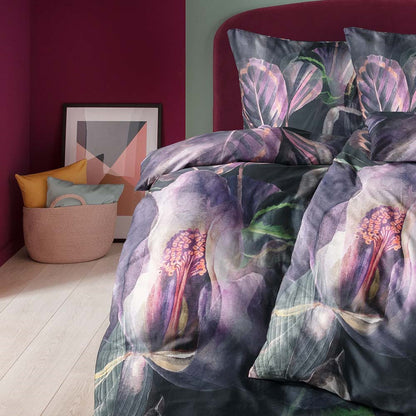 Estella Mako Satin Bettwäsche Kendra Blüten 4834-670 Aubergine 135x200