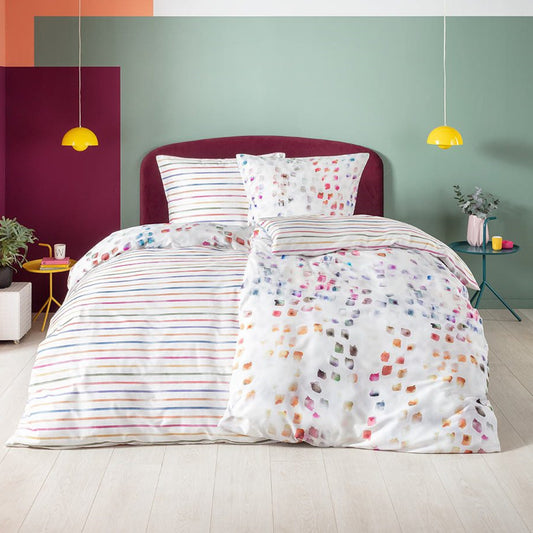 Estella Mako Satin Bettwäsche Audrey 4837-985 Streifen Karos 135x200