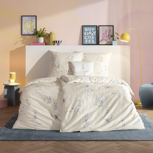 Estella Mako Satin Bettwäsche Yoga Lamas 4851-230  natur 135x200