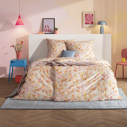 Estella Mako Satin Bettwäsche Tabby 4855-200 Blätter beige 135x200