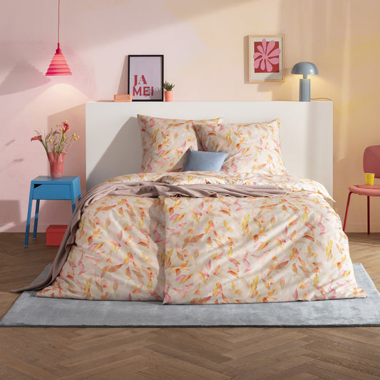 Estella Mako Satin Bettwäsche Tabby 4855-200 Blätter beige 135x200