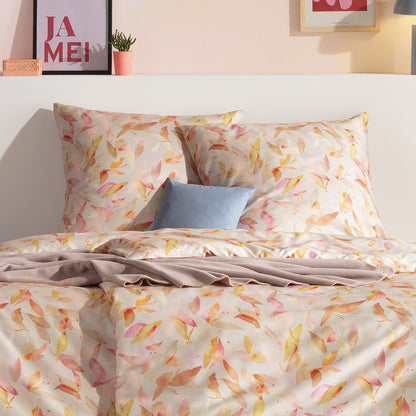 Estella Mako Satin Bettwäsche Tabby 4855-200 Blätter beige 135x200