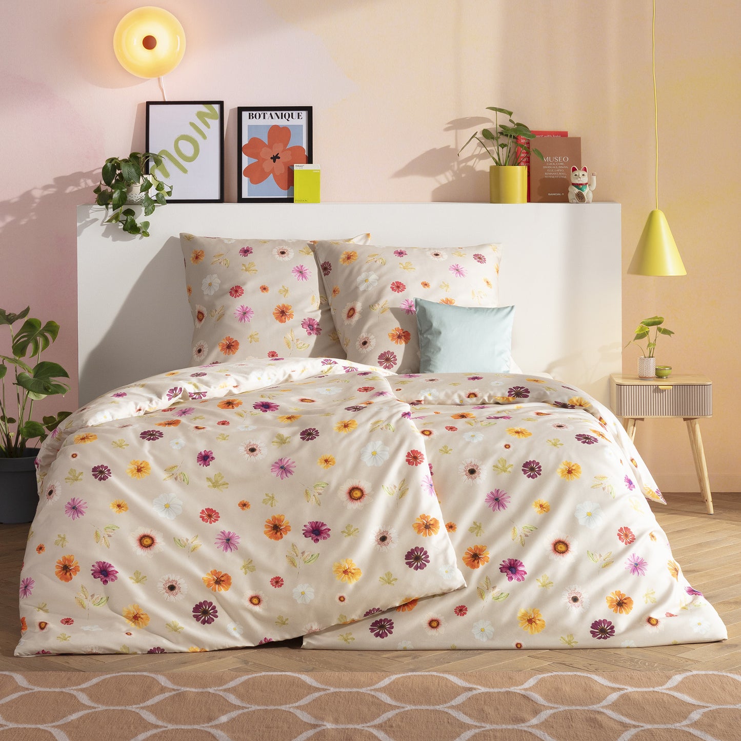 Estella Mako Satin Bettwäsche Adara 4856-200 Streublumen beige 135x200