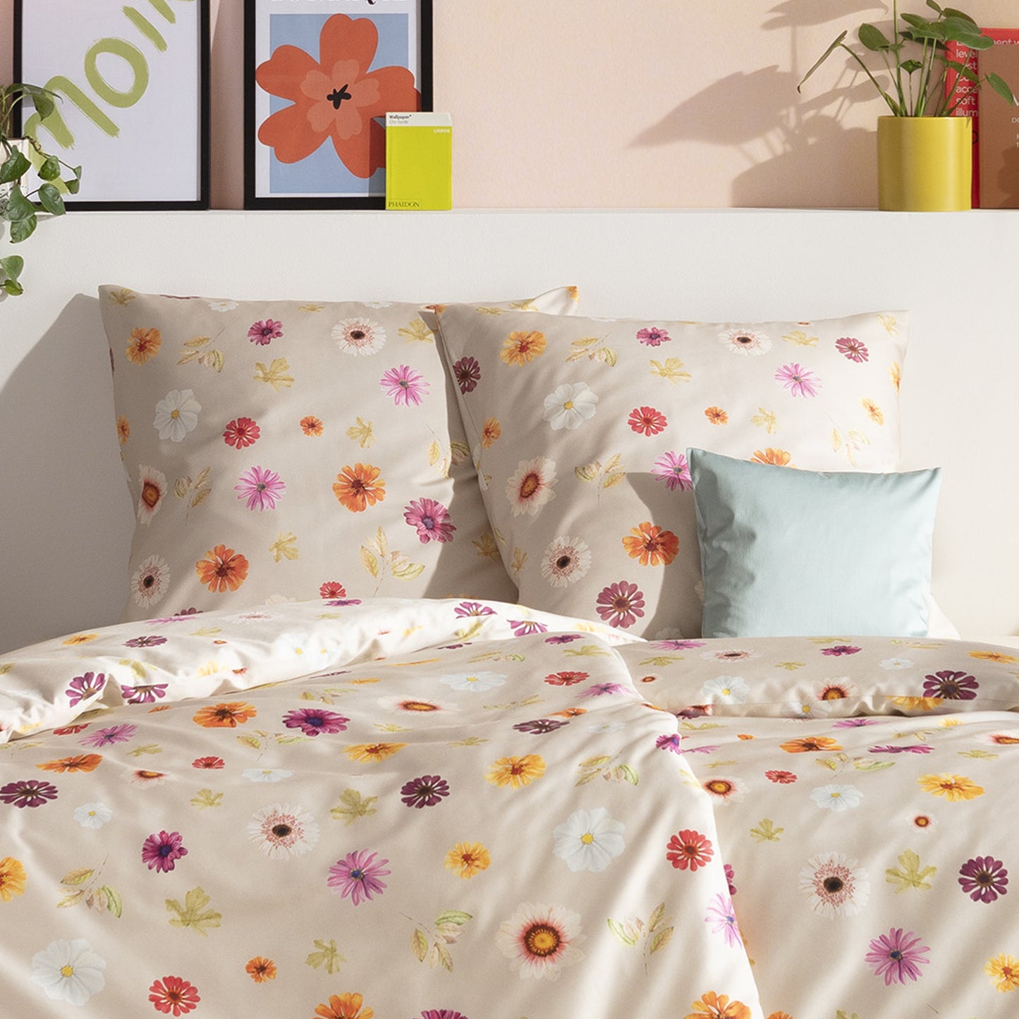 Estella Mako Satin Bettwäsche Adara 4856-200 Streublumen beige 135x200