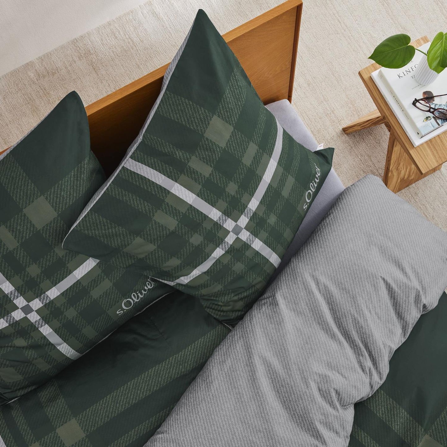 Bettwäsche s.Oliver Mako Satin 5044-750 Kariert Grün Grau 135x200