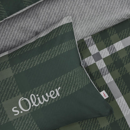 Bettwäsche s.Oliver Mako Satin 5044-750 Kariert Grün Grau 135x200