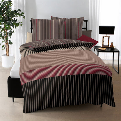 Bettwäsche Mako Satin Skyline Braun mit Streifenmuster 135 x 200 cm