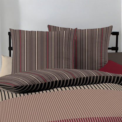 Bettwäsche Mako Satin Skyline Braun mit Streifenmuster 135 x 200 cm
