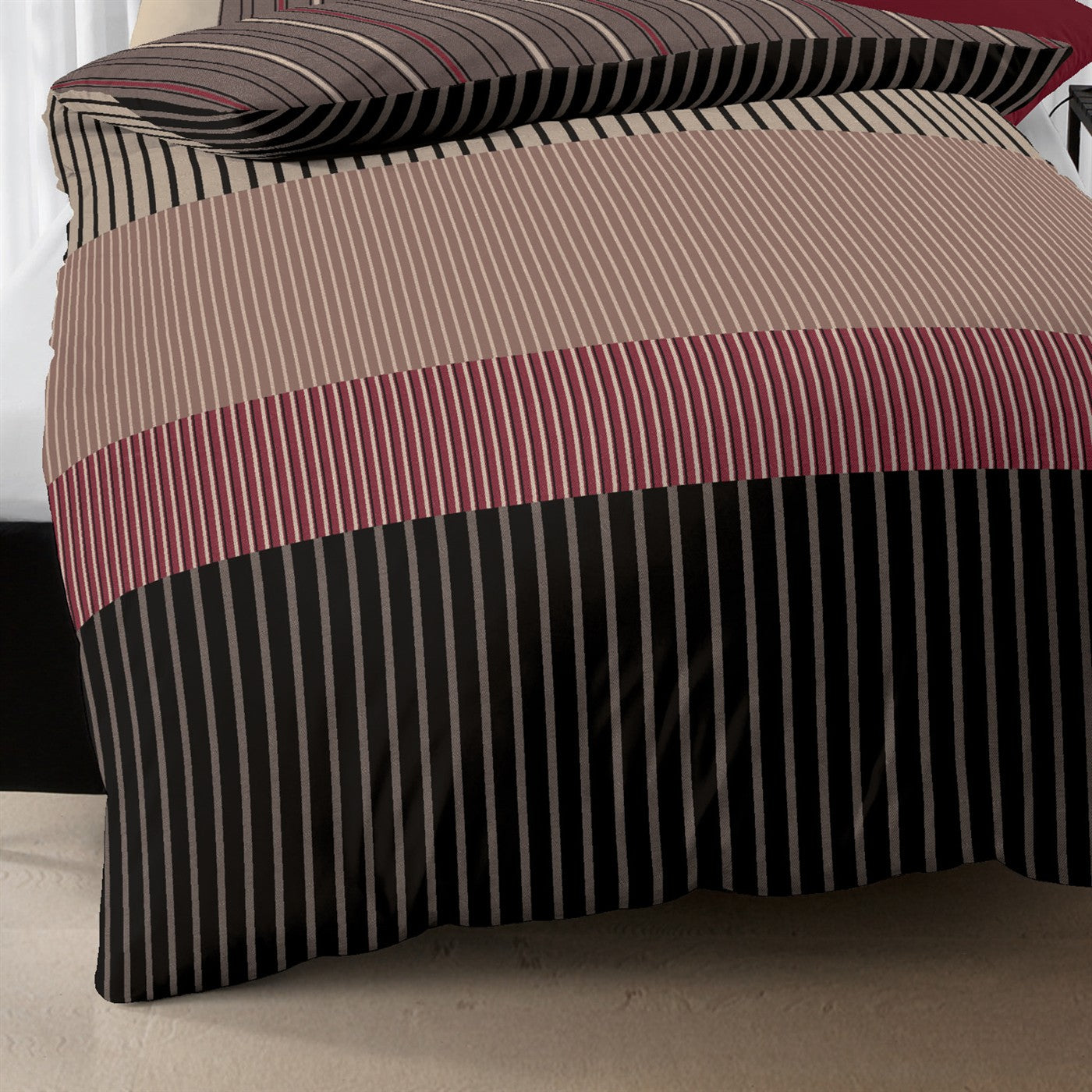 Bettwäsche Mako Satin Skyline Braun mit Streifenmuster 135 x 200 cm