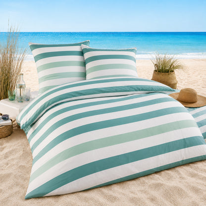 Sympathica Bettwäsche Mako Satin 5135 Streifen türkis mint 135x200