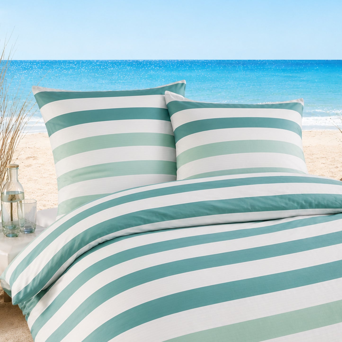 Sympathica Bettwäsche Mako Satin 5135 Streifen türkis mint 135x200