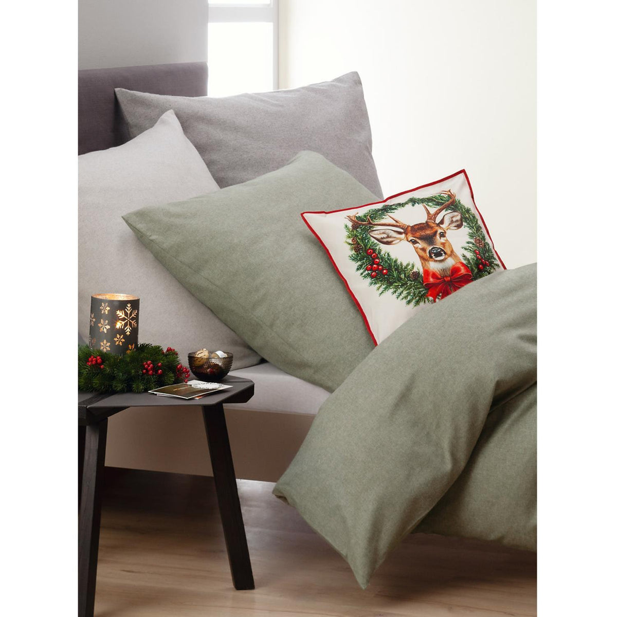Dormabell Flanell Bettwäsche Melange Grau Grün 135 x 200 cm – bettenhaus-breuer