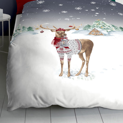 Bettwäsche Kaeppel Biber 525-569 Weihnachtshirsch grau schnee 135x200