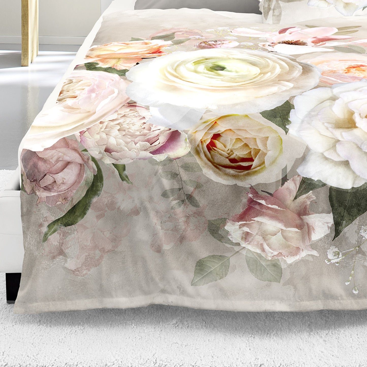 Bettwäsche Bierbaum Mako Satin 5325-90 Blumen grau altrosa 135x200