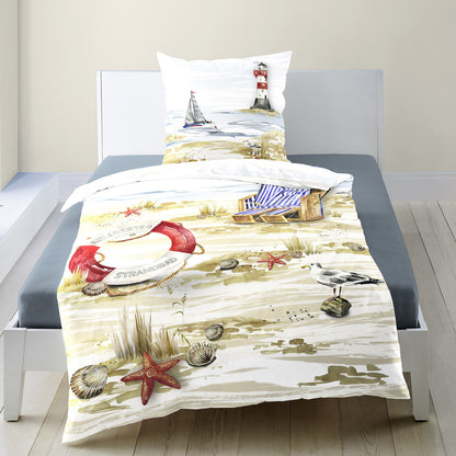 Bettwäsche Bierbaum Mako Satin 5330-20 Strand Maritim sand 135x200