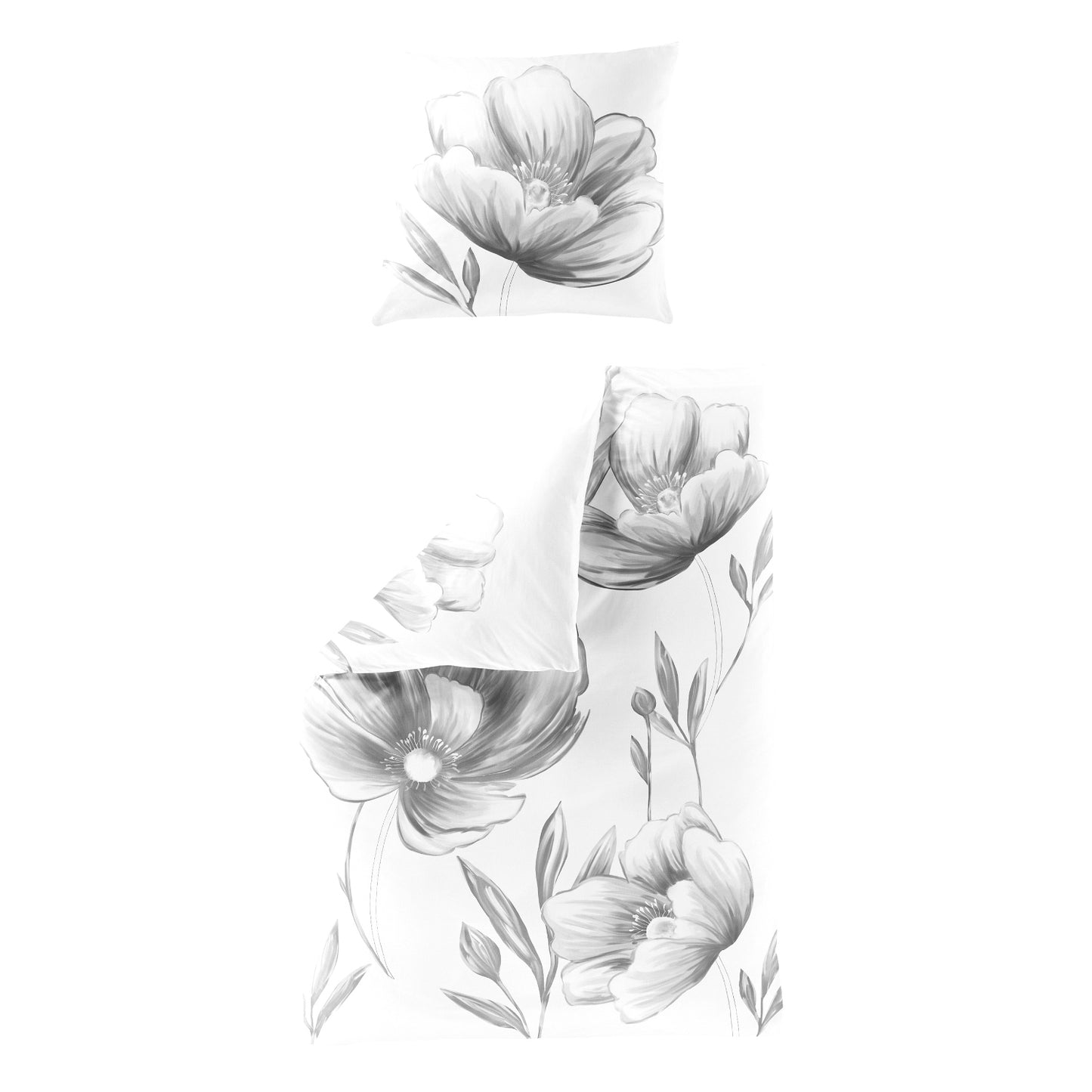 Bettwäsche Bierbaum Mako Satin 5332-10 Blumen weiß grau 135x200