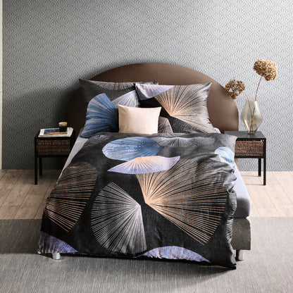 Bettwäsche Kaeppel Satin 540-10 Koya Fächer schwarz grau blau 135x200