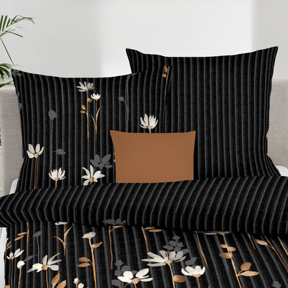 Bettwäsche Kaeppel Satin 542-10 Floral Stripes Blumen schwarz 135x200