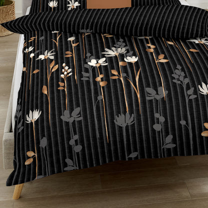 Bettwäsche Kaeppel Satin 542-10 Floral Stripes Blumen schwarz 135x200