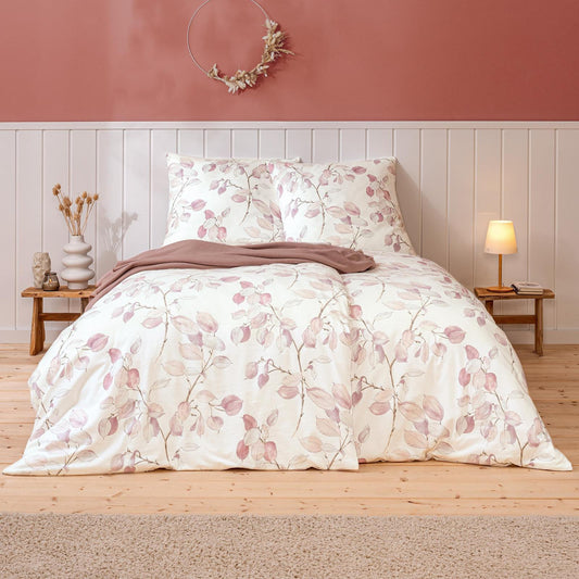 Estella Edelflanell Bettwäsche Pinzolo 5460-620 Blätter Mauve 135x200