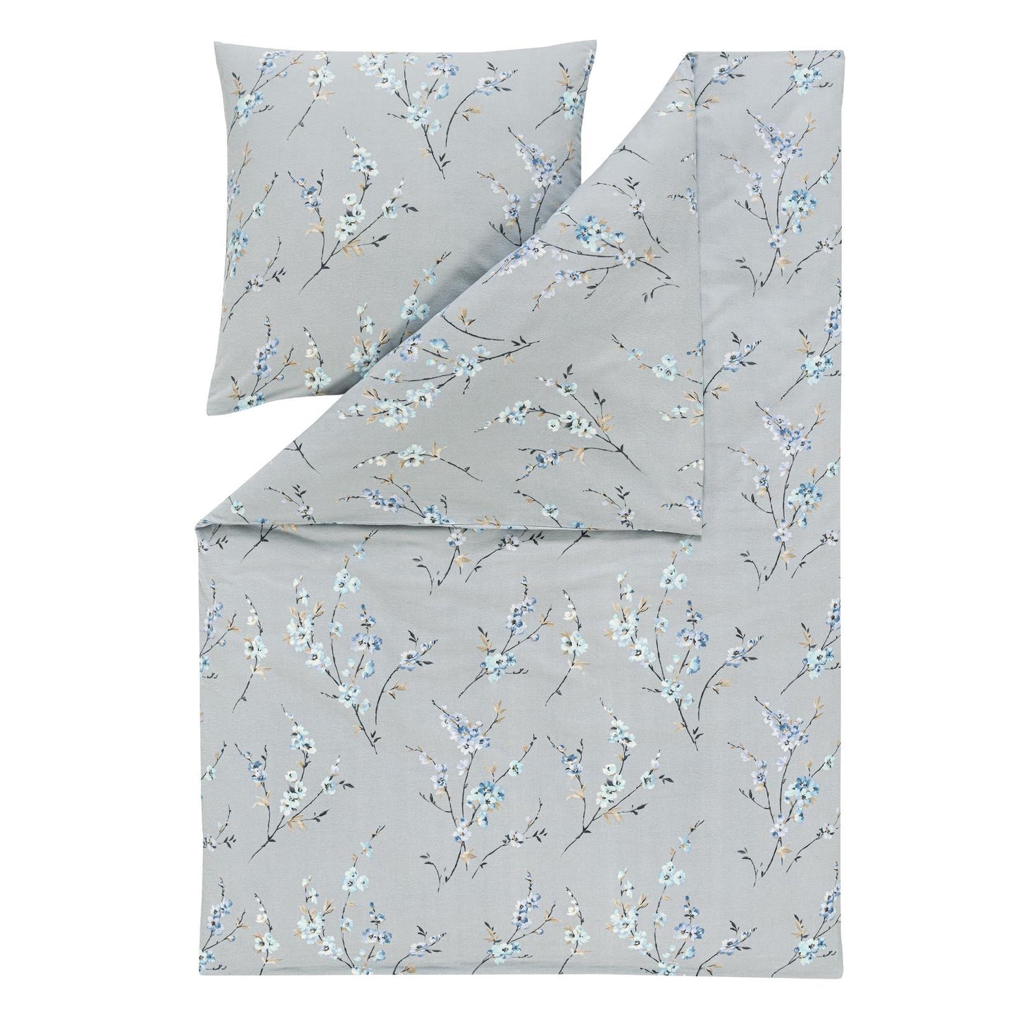 Estella Edelflanell Bettwäsche Trento 5463-810 Blumen Grau 135x200