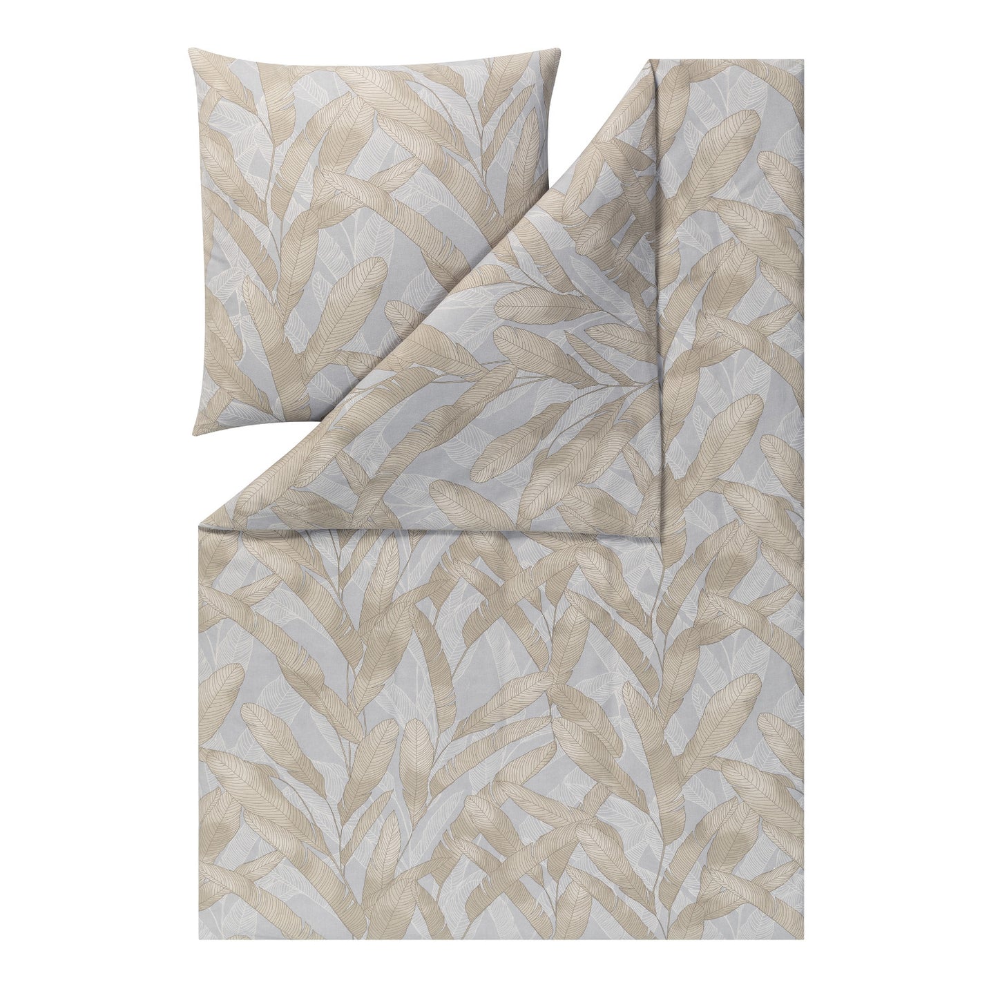 Estella Edelflanell Bettwäsche Pera 5480-810 Blätter grau sand 135x200