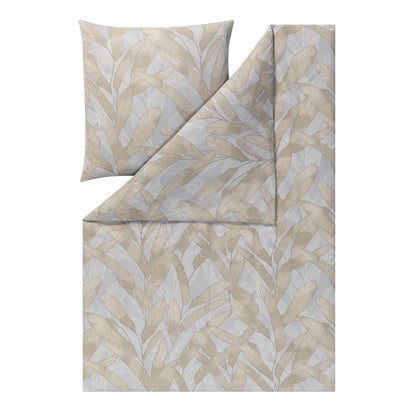 Estella Edelflanell Bettwäsche Pera 5480-810 Blätter grau sand 135x200