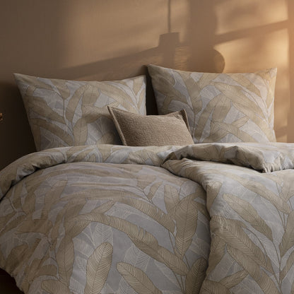 Estella Edelflanell Bettwäsche Pera 5480-810 Blätter grau sand 135x200