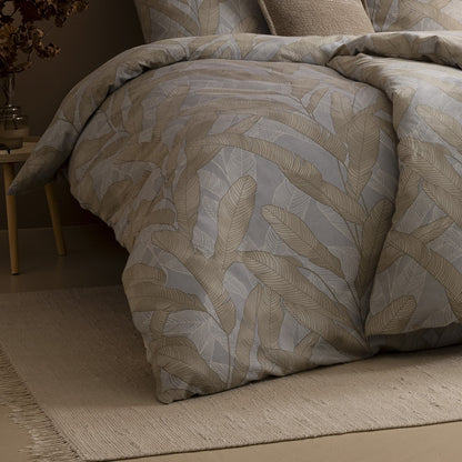 Estella Edelflanell Bettwäsche Pera 5480-810 Blätter grau sand 135x200