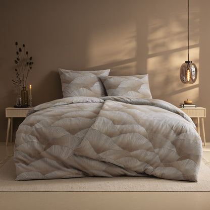 Estella Edelflanell Bettwäsche Alba 5481-810 Fächer grau sand 135x200