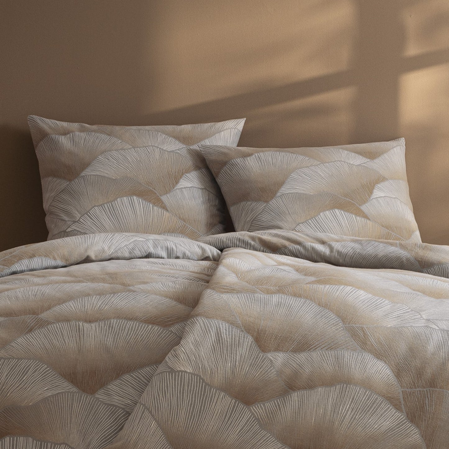 Estella Edelflanell Bettwäsche Alba 5481-810 Fächer grau sand 135x200
