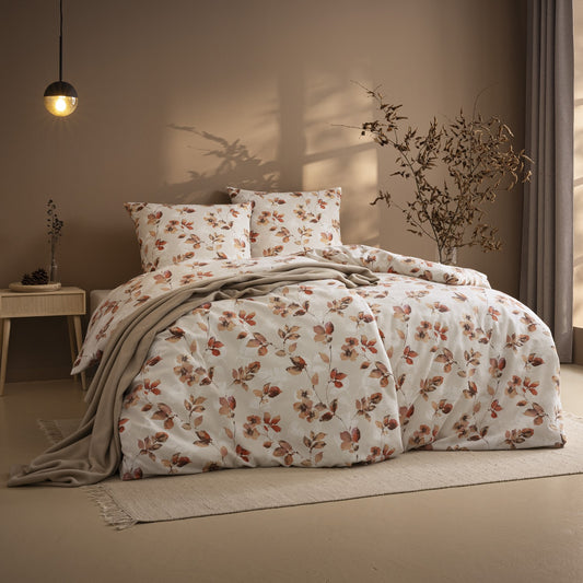 Bettwäsche Flanell Sicina Natur mit Blumenmuster 135 x 200 cm