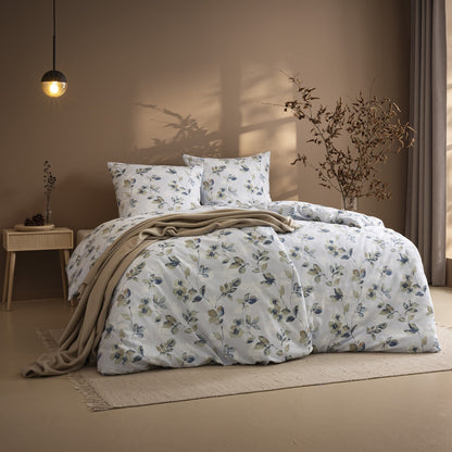 Estella Edelflanell Bettwäsche Sicina 5482-615 Blätter blau 135x200