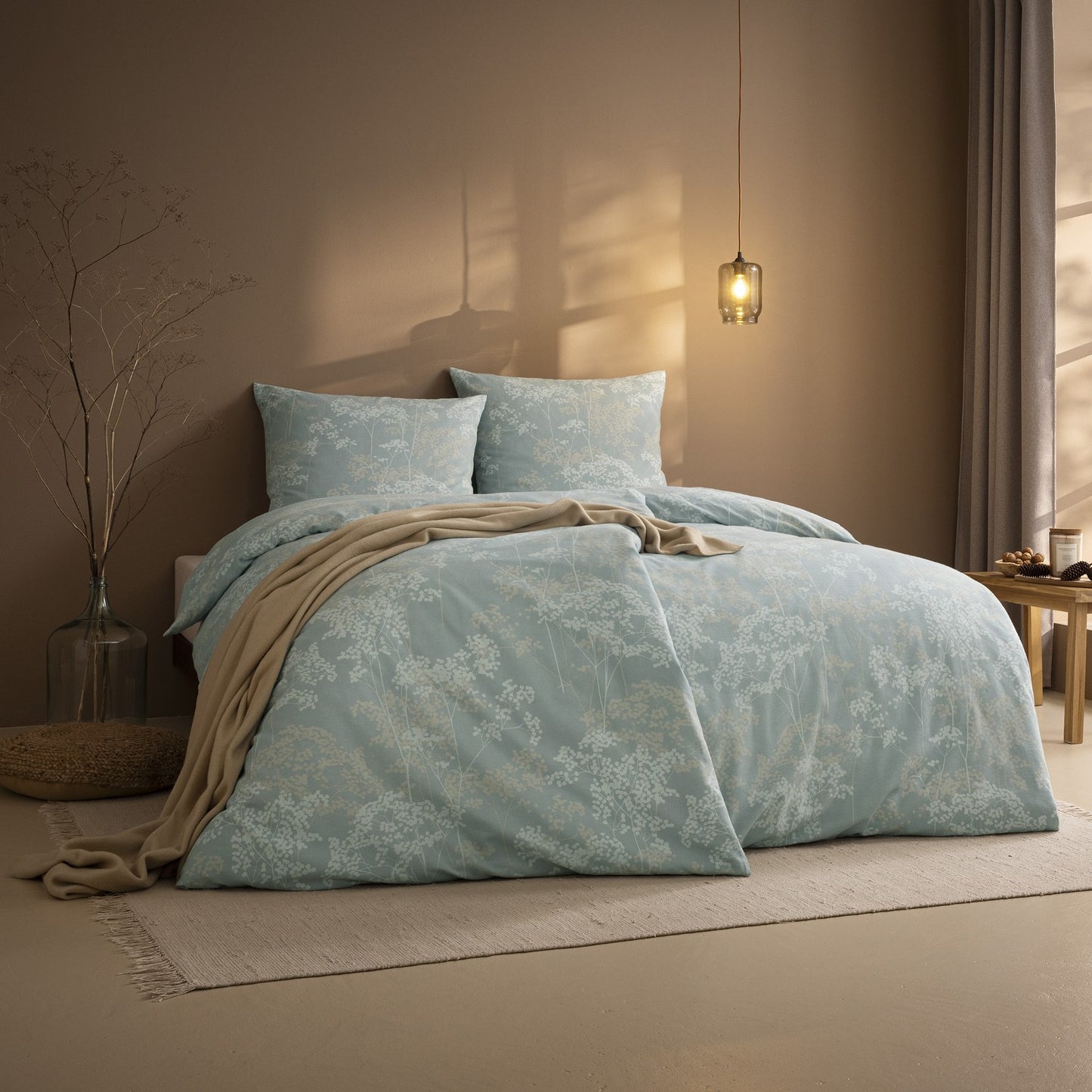 Estella Edelflanell Bettwäsche Moena 5483-614 Linien eisblau 135x200