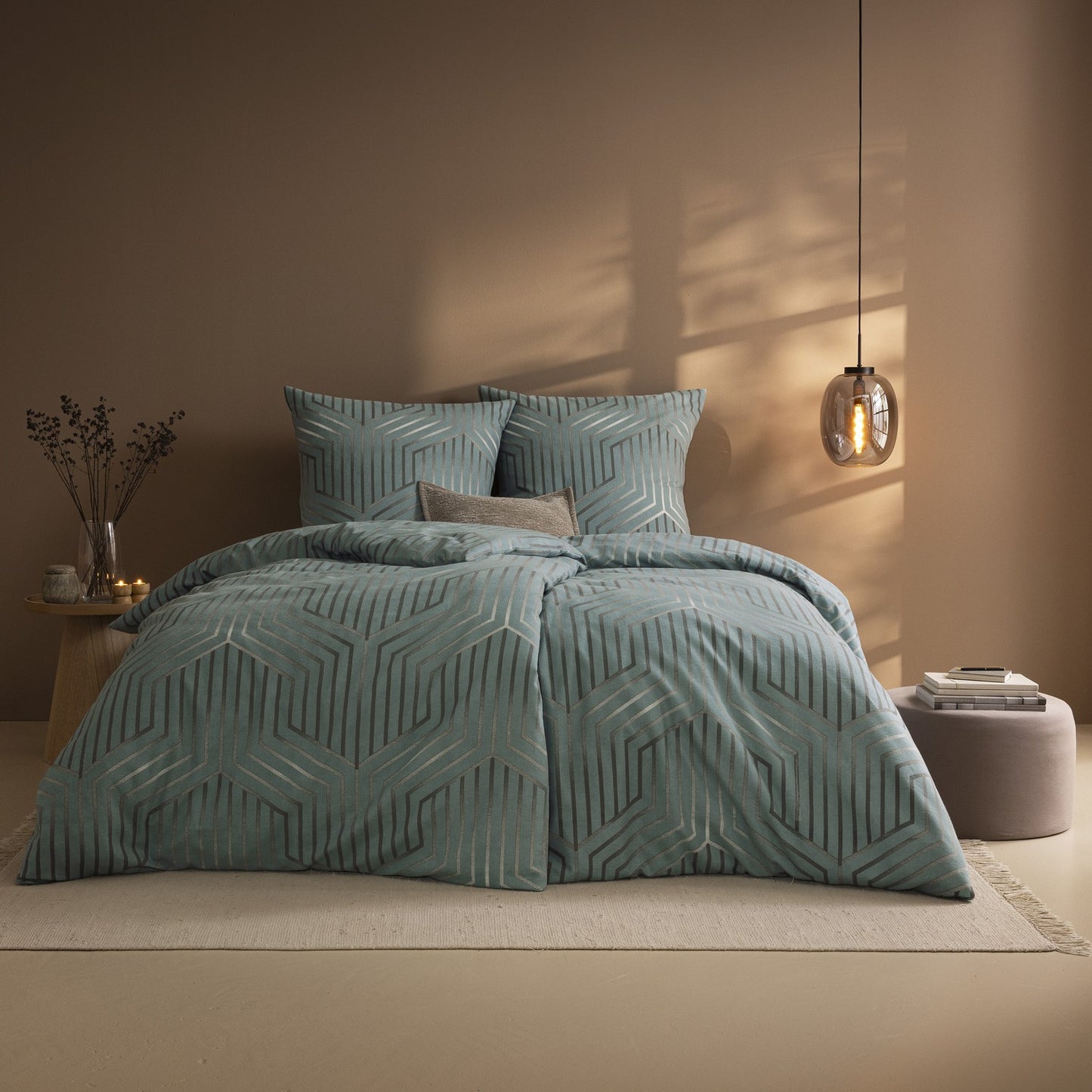 Estella Edelflanell Bettwäsche Daiano 5484-614 Linien eisblau 135x200