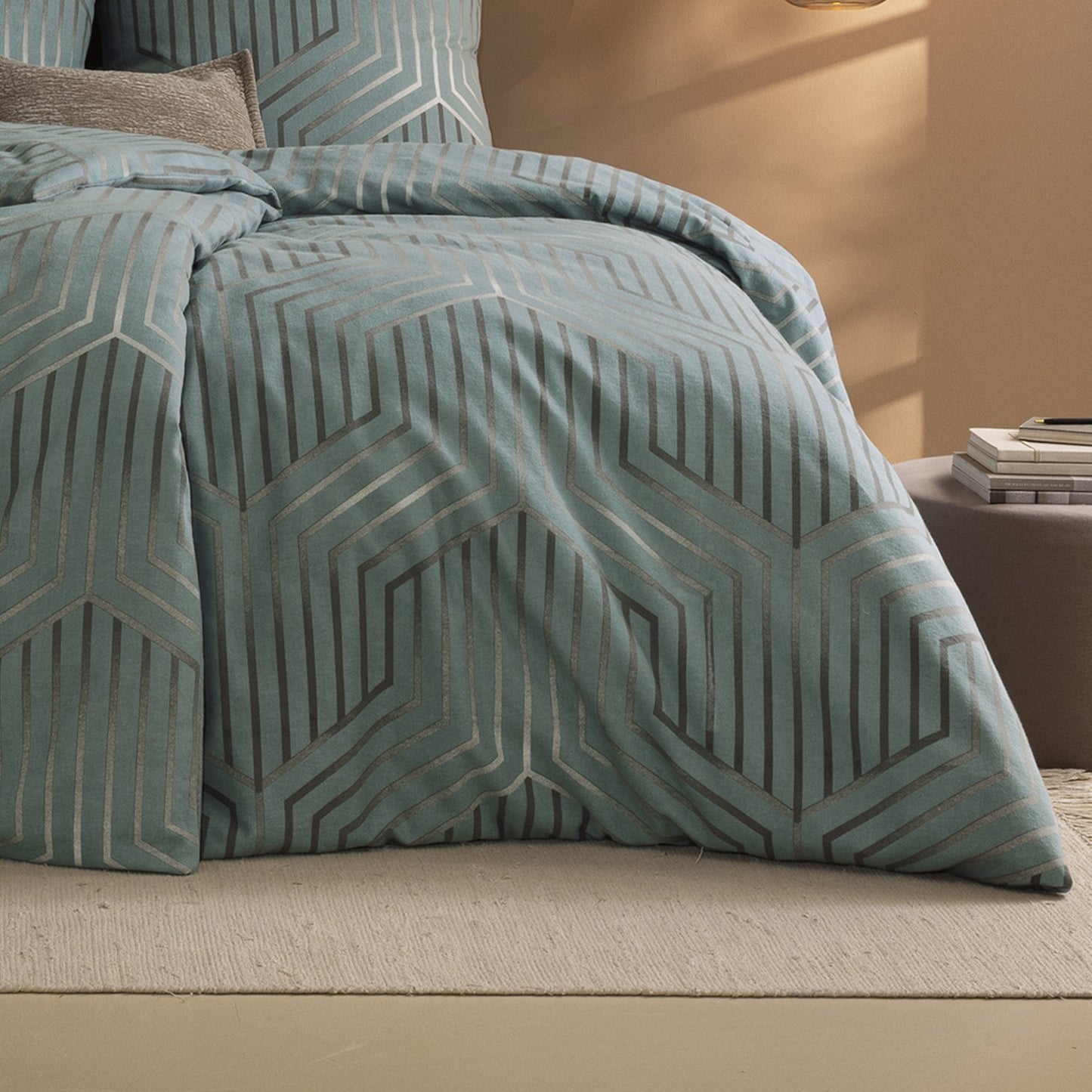 Estella Edelflanell Bettwäsche Daiano 5484-614 Linien eisblau 135x200