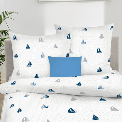 Bettwäsche Kaeppel Seersucker 594-01 Sailing Boats blau grau 135x200